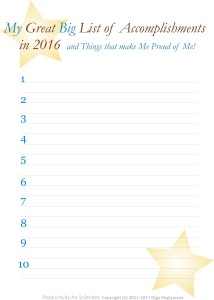 My Great Big List of Accomplishments in 2016, template by Olga Degtyareva, PhD